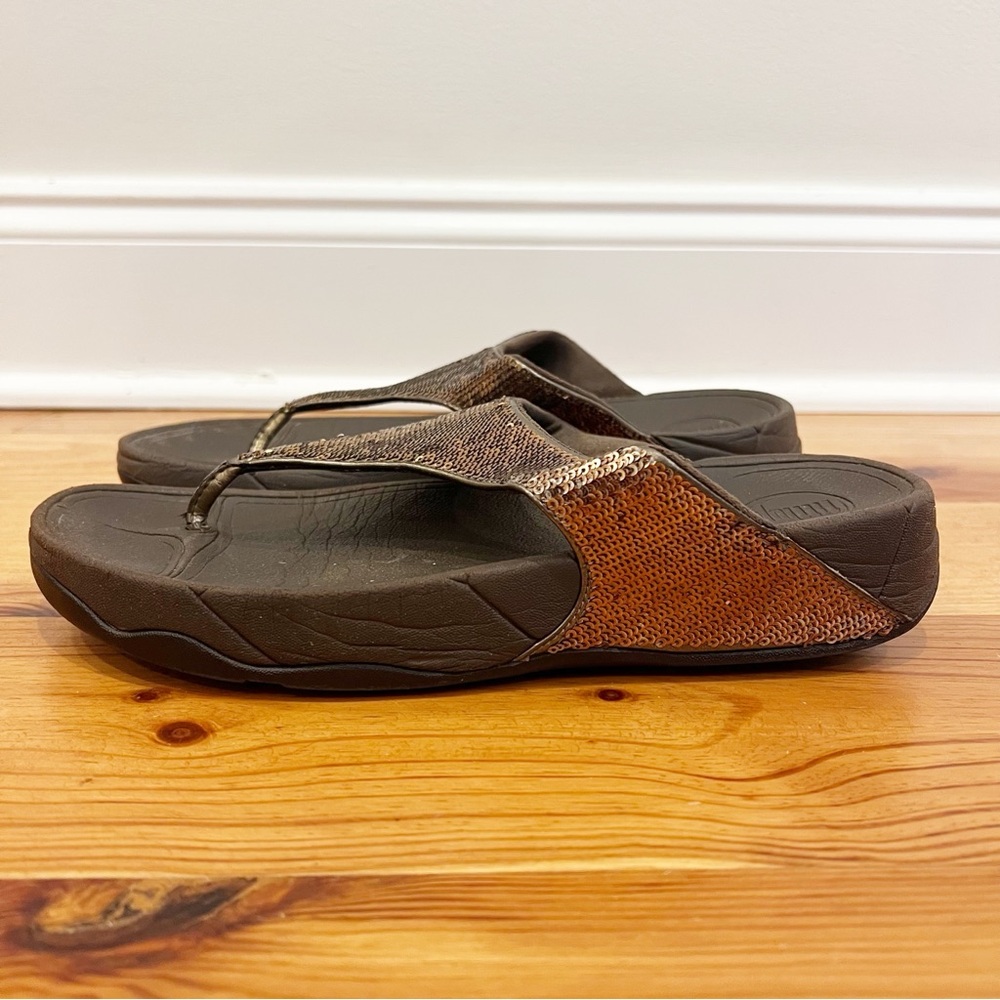 FitFlop Electra Bronze Toe Post Sandals Womens 9 Metallic Sequins Comfort - Picture 6 of 12